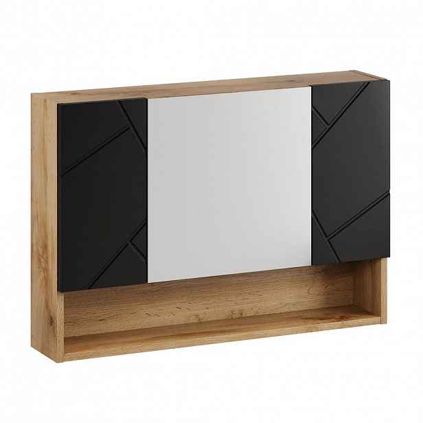 Badplaats ZRCADLOVÁ SKŘÍŇKA Manello 3 dveře dub s matná černá - 80 x 17 x 60 cm