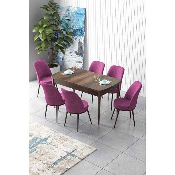 Extendable Dining Table & Chairs Set (7 Pieces) Zen - Baroque, Purple