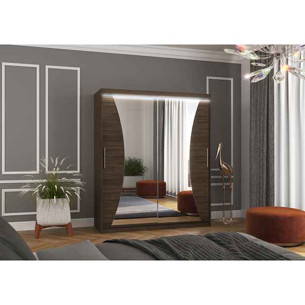 Skříň se zrcadlem a LED osvětlením 180 cm ZADLIA - tmavě hnědá