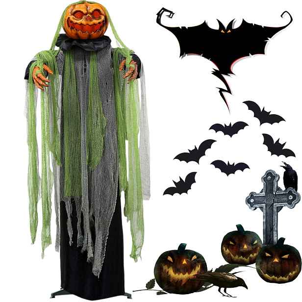 Strašidelná halloweenská dýňová dekorace se zvukem a pohyby pro karneval