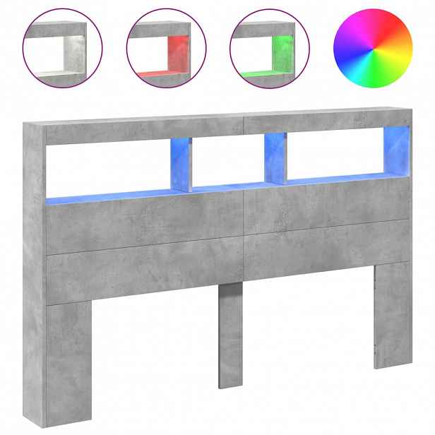 vidaXL Čelo postele úložný prostor a LED betonově šedé 160x17x102 cm