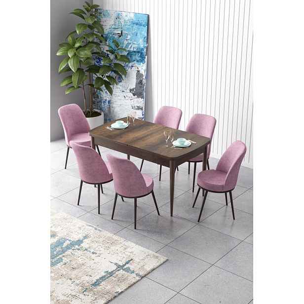 Extendable Dining Table & Chairs Set (7 Pieces) Zen - Baroque, Pink