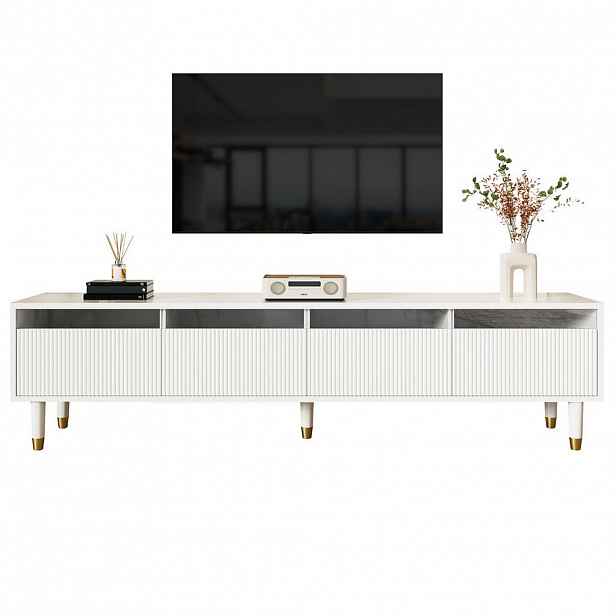 OKWISH TV stolek 178/35/45 cm bílý z MDF s 4 zásuvkami a kabelovým vedením