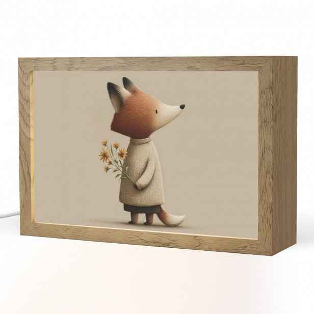 OnlyWow NOČNÍ LAMPIČKA Liška - Žluté květy - Minimalistický 30x20 cm