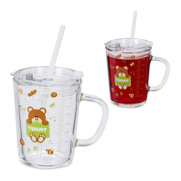 Relaxdays SKLENICE Transparentní 2dílná-sada dětská s motivem medvěda 400 ml
