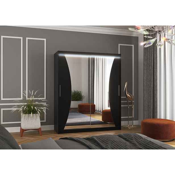 Skříň se zrcadlem a LED osvětlením 180 cm ZADLIA - černá