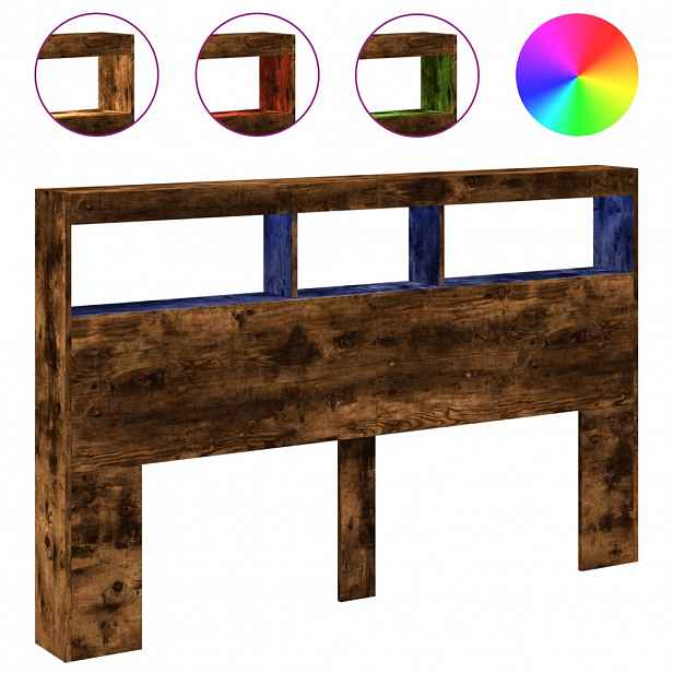 vidaXL Čelo postele s úložným prostorem a LED kouřový dub 160x17x102cm