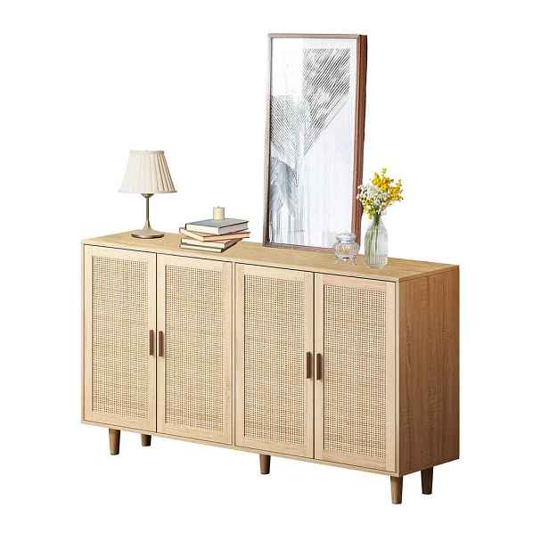 Modenvie SIDEBOARD 158/40/88 cm z dřevotřísky v přírodní barvě se 4 ratanovými dvířky