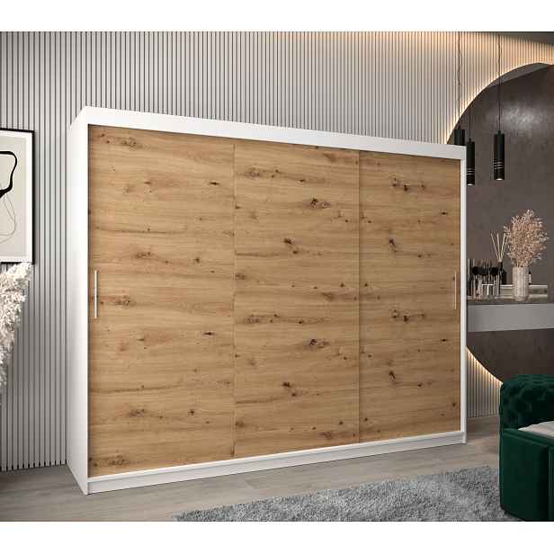 Šatní skříň Abi T0 s posuvnými dveřmi Barva korpusu: Bílá, Rozměry: 250 cm, Dveře: Dub artisan