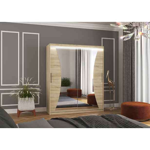 Skříň se zrcadlem a LED osvětlením 180 cm ZADLIA - dub sonoma