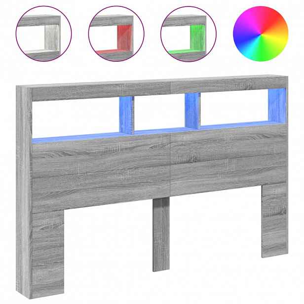 vidaXL Čelo postele s úložným prostorem a LED šedé sonoma 160x17x102cm