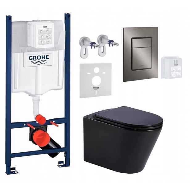 Wc stojan Grohe Rapid s mísou Wc Jess černý Tornado a grafit tlačítkem