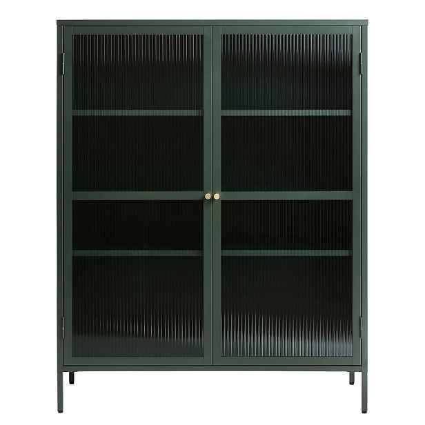 Zelená kovová vitrína Unique Furniture Bronco, výška 140 cm