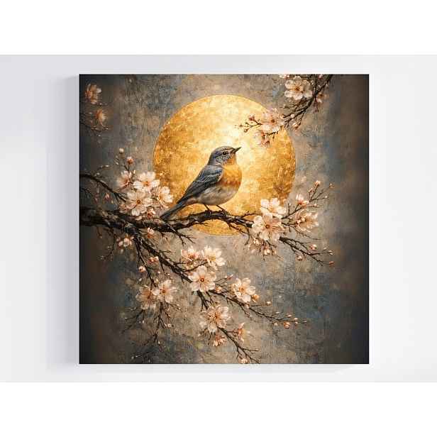Obraz Na Plátně Canvas Asie Orient Japandi Pták Višeň Měsíc 50x50
