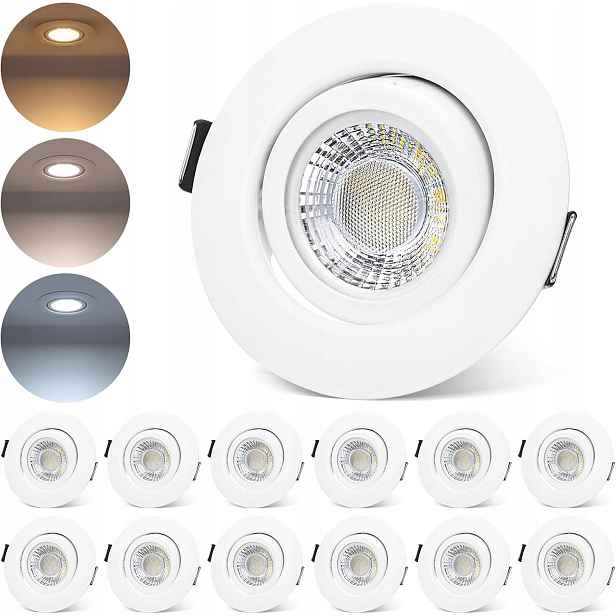 Led stropní svítidla 12 ks, zapuštěné, otočné, bílé, koupelna 6 W, IP44