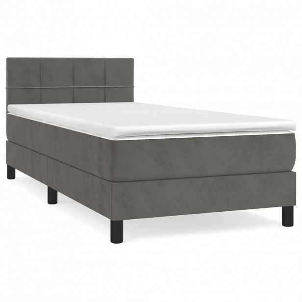 vidaXL Box spring postel s matrací tmavě šedá 90x200 cm samet