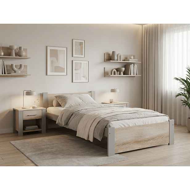 Postel IKAROS 90 x 200 cm, dub sonoma/šedá Rošt: S lamelovým roštem, Matrace: Bez matrace