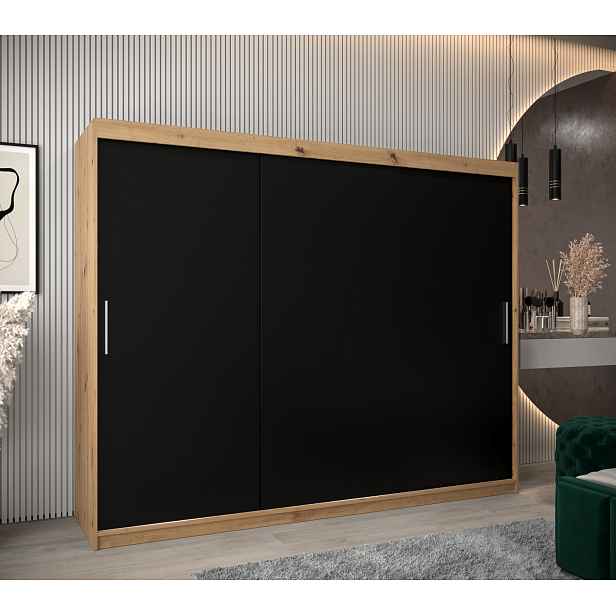 Šatní skříň Abi T0 s posuvnými dveřmi Barva korpusu: Dub artisan, Rozměry: 250 cm, Dveře: Černá