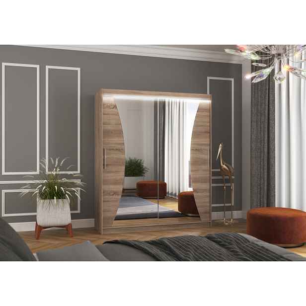 Skříň se zrcadlem a LED osvětlením 180 cm ZADLIA - dub lanýž
