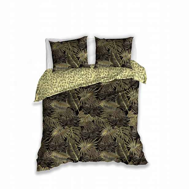 Černo-zlaté Povlečení Glamour Listy Floral 160x200