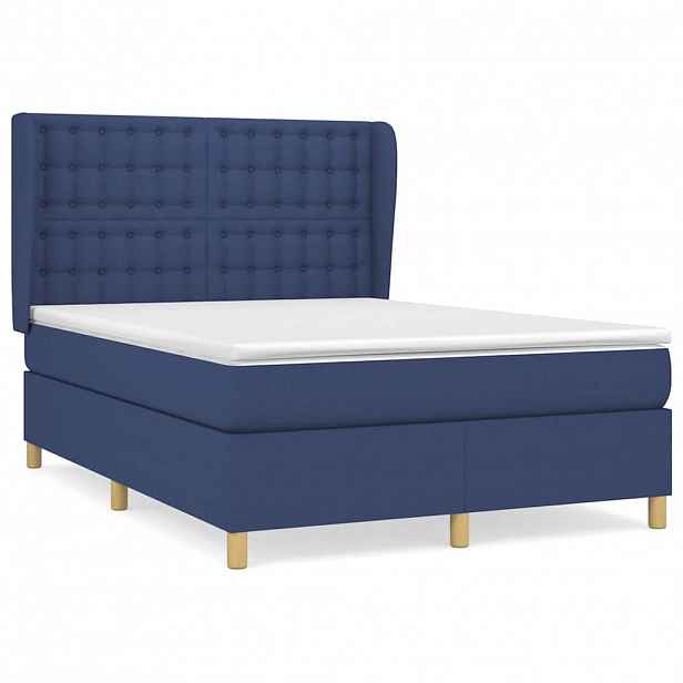 vidaXL Box spring postel s matrací modrá 140x200 cm textil