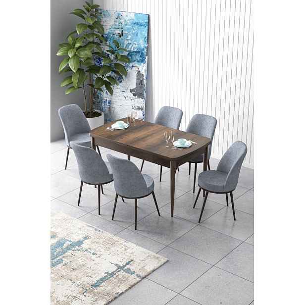 Extendable Dining Table & Chairs Set (7 Pieces) Zen - Baroque, Grey