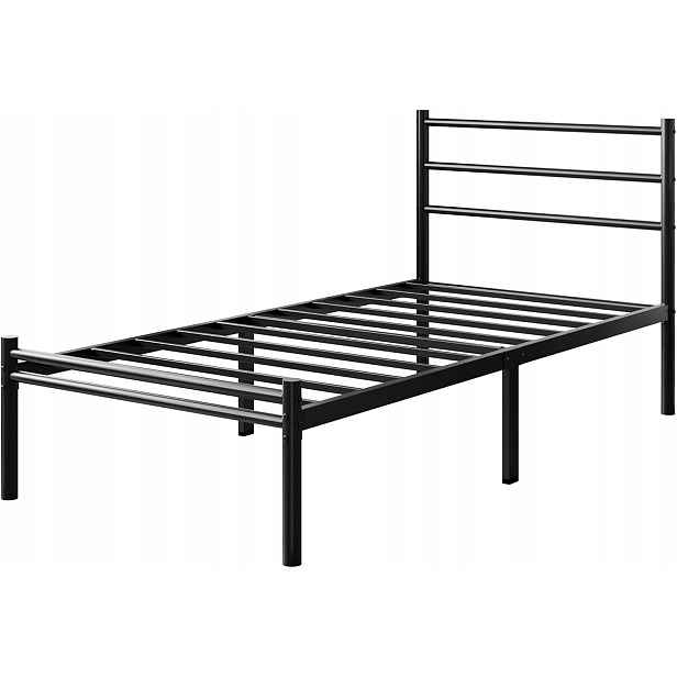 Lůžko Yicensen Metallbett 90x200 černé s hlavovou opěrkou a ocelovou podpěrou