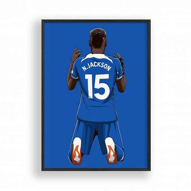 Obraz Nicolas Jackson Chelsea Fc Plakát Rámeček Dřevěný Černý 30x42 cm
