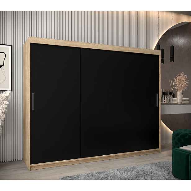Šatní skříň Abi T0 s posuvnými dveřmi Barva korpusu: Dub Sonoma, Rozměry: 250 cm, Dveře: Černá