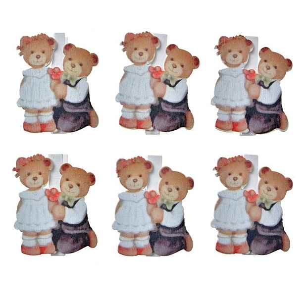 Set 6ks malý dřevěný kolíček s medvídky - 4*1*5 cm Clayre & Eef