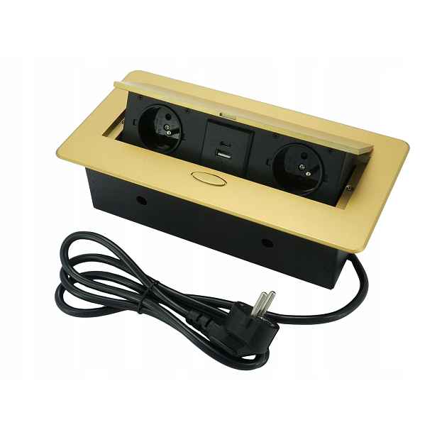 Zásuvka Kombibox Zapuštěná Do Desky Zlatá Matná 2 x 230V, Usb A, Usb C