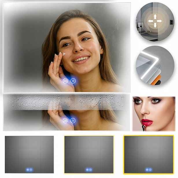 Zrcadlo Vyhřívané Podsvícené Led 80x60 cm Obdélníkové Koupelnové Dotykové