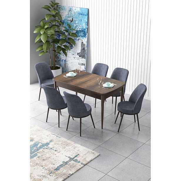 Extendable Dining Table & Chairs Set (7 Pieces) Zen - Baroque, Fume