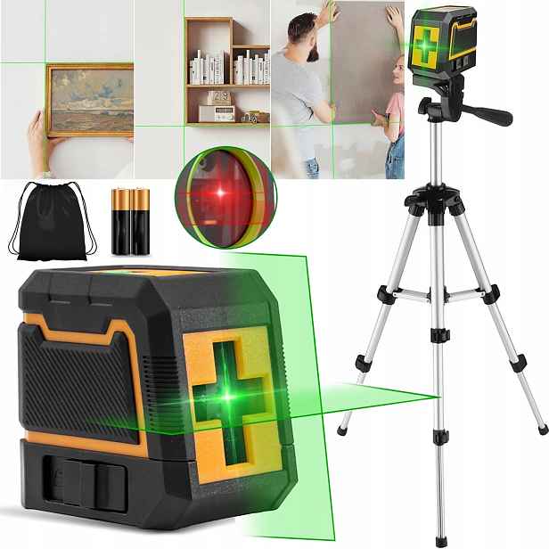 Laserová Vodováha 360 Rovinná 4D Laser Křížový Zelený S Stativem