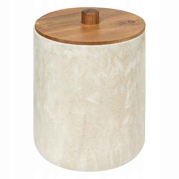 Odpadkový Koš Do Koupelny Polyresin 5L Béžový S Dřevěným Víkem