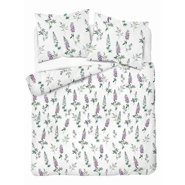 Povlečení flanelové 220x200 bílé s fialovou lupinou Pastel Flowers 5628 A