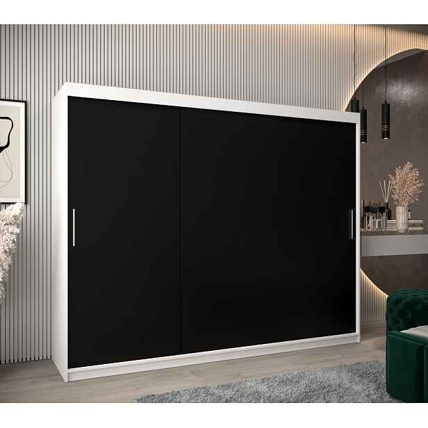 Šatní skříň Abi T0 s posuvnými dveřmi Barva korpusu: Bílá, Rozměry: 250 cm, Dveře: Černá