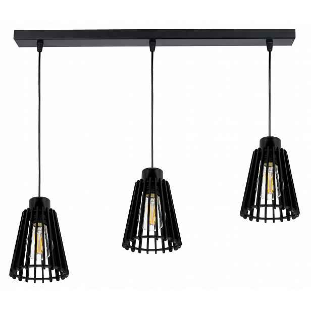 Černá závěsná lampa závěsný stropní lustr Loft stínidlo pyramida Dřevo 3