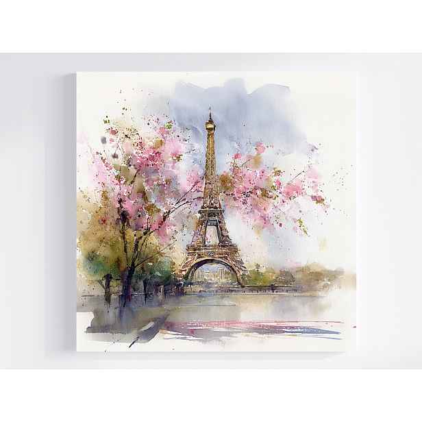 Obraz Na Plátně Canvas Francie Paříž Eiffelova Věž Květiny Višeň 50x50