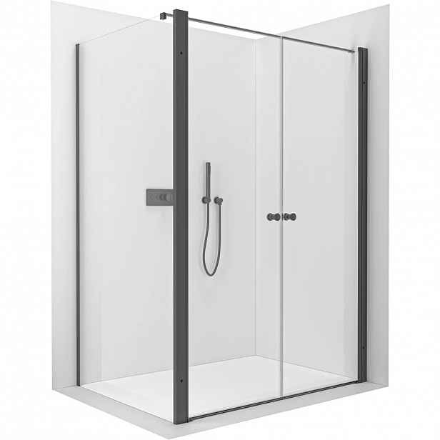 Sprchový kout Antelo L - L/P - 6 mm - černá matná, transparentní sklo - 80x30 cm - otočný