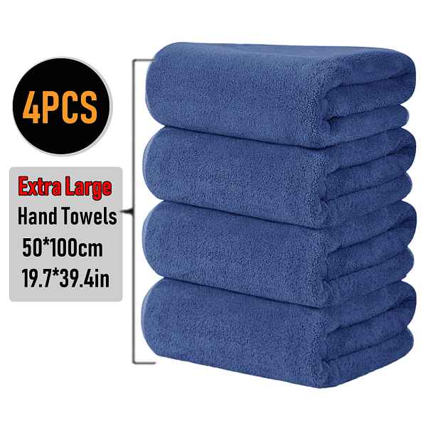 TEMU Sada 4 ks/1 ks extra velkých ručníků 50*100 cm/19,7*39,4 palců, jednobarevné mikrovláknové ručníky velké velikosti, měkké, pohodlné a vysoce