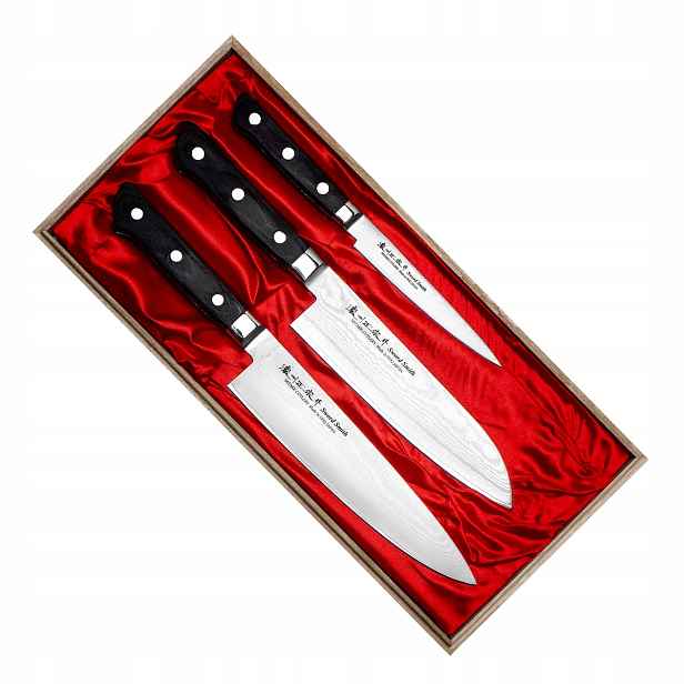 Satake Daichi Japonský set 3 nožů šéfkuchaře Santoku na loupání Pouzdro