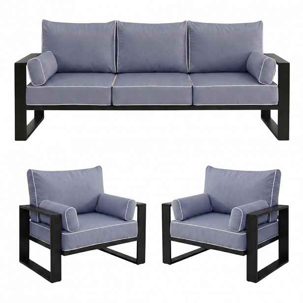 Beautysofa ZAHRADNÍ sada Verdino 3+1+1 s kovovým rámem, modrošedý