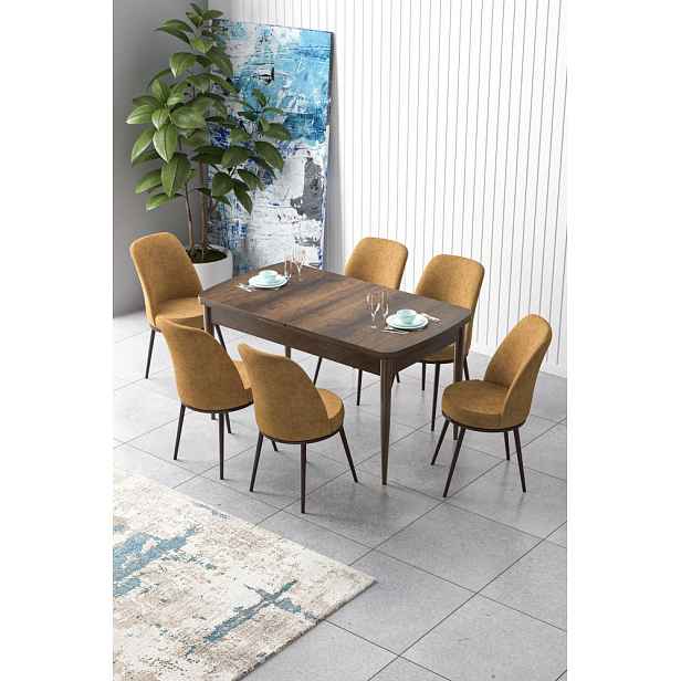 Extendable Dining Table & Chairs Set (7 Pieces) Zen - Baroque, Cappuccino