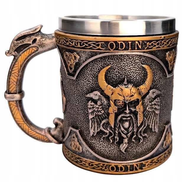 Pivní Sklenice Na Pivo Dárek Viking 400ML Severský Odin Dnd Něj Ocel Krčma
