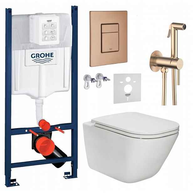 Sada Wc Grohe Rapid s mísou Wc Rim Roca Gap a tlačítkem měď, baterie