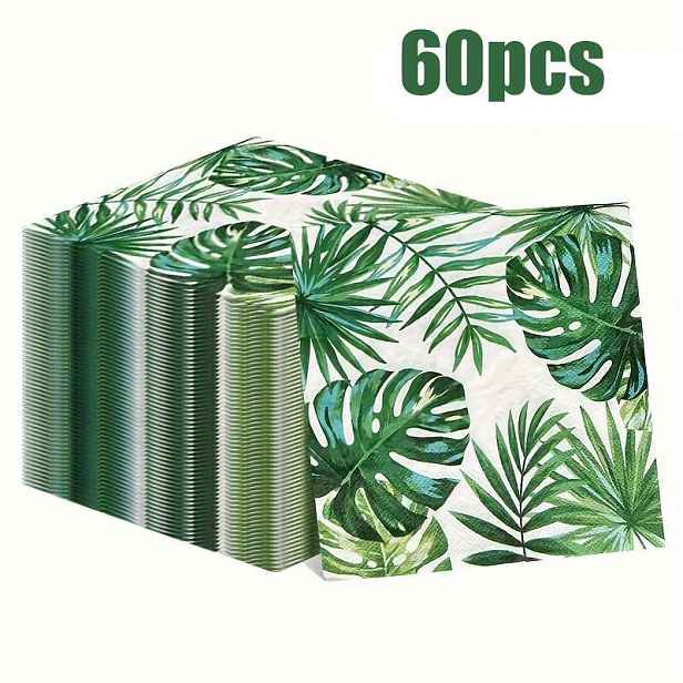 TEMU 60ks Papírových Ubrousků s Tropickým Listovým Potiskem - Živý Design Monstera & Palm pro Narozeninové Párty & Dekorace Restaurací