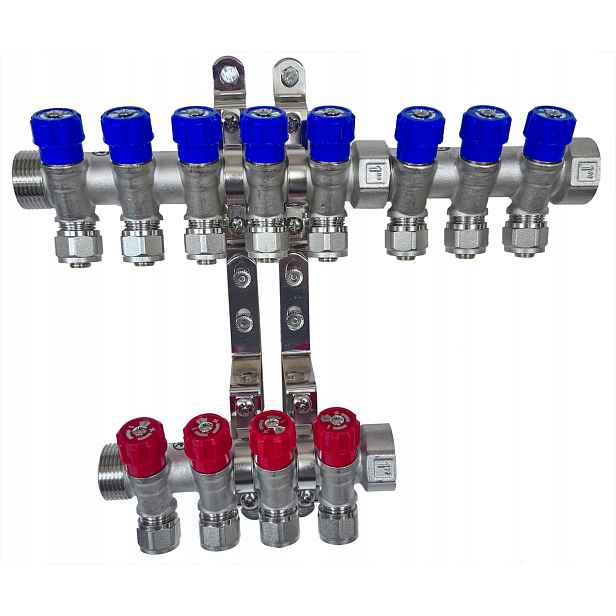 X-home Rozdělovač Pex 1" x 16 mm 8 Okruhů Studené Vody 4 Teplé Okruhy