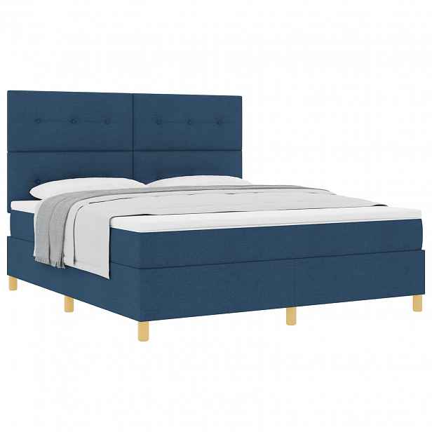vidaXL Postel s boxspringem s čelo Modrá 180 x 200 cm textil