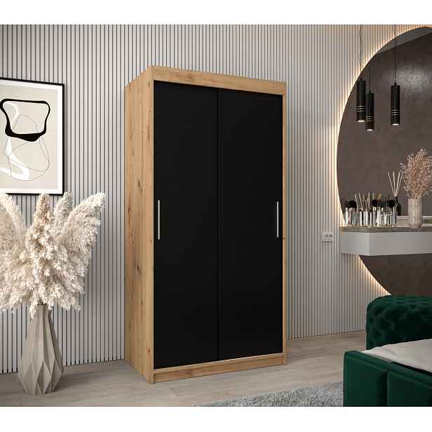 Šatní skříň Abi T0 s posuvnými dveřmi Barva korpusu: Dub artisan, Rozměry: 100 cm, Dveře: Černá
